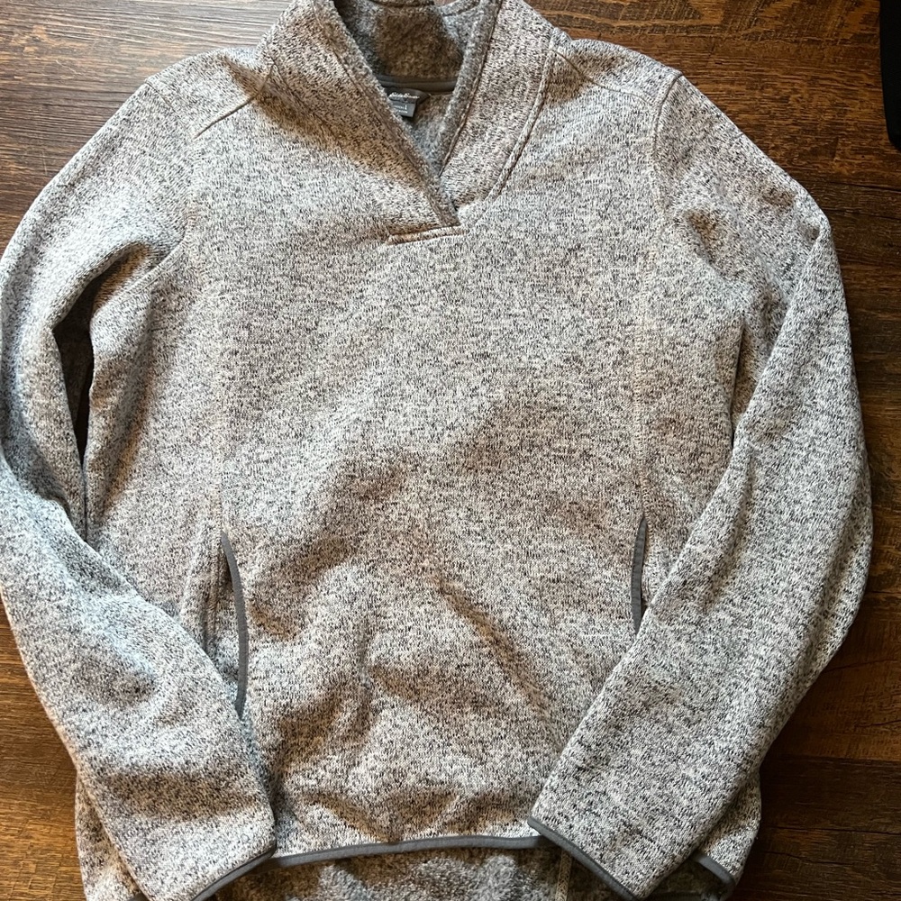 Eddie Bauer Womens V-Neck Sweater/Sweatshirt Heather Gray size L